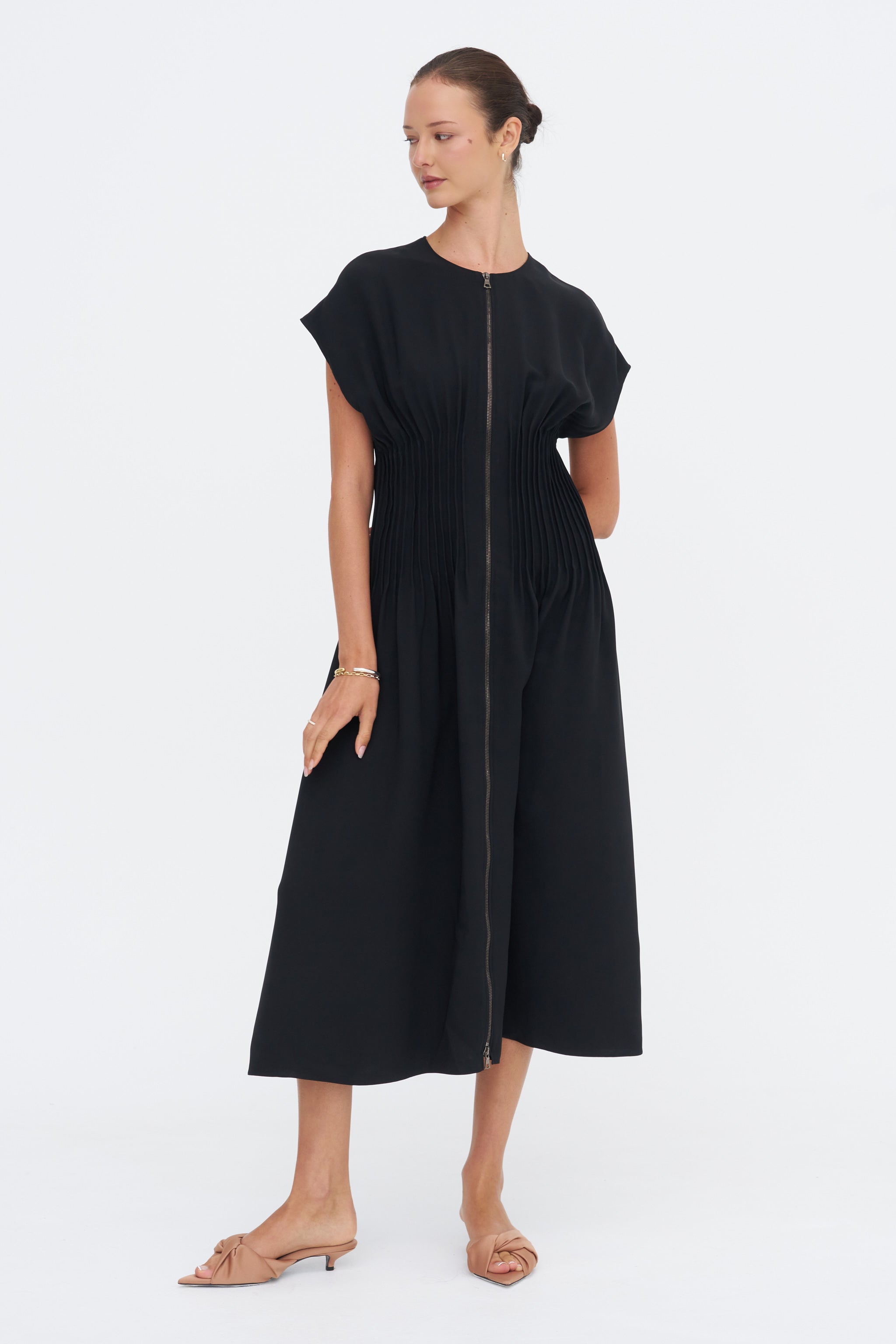 Arlo Pin Tucked Dress, Black