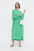 4-Ply Silk Long Sleeve Cocoon Dress, Green