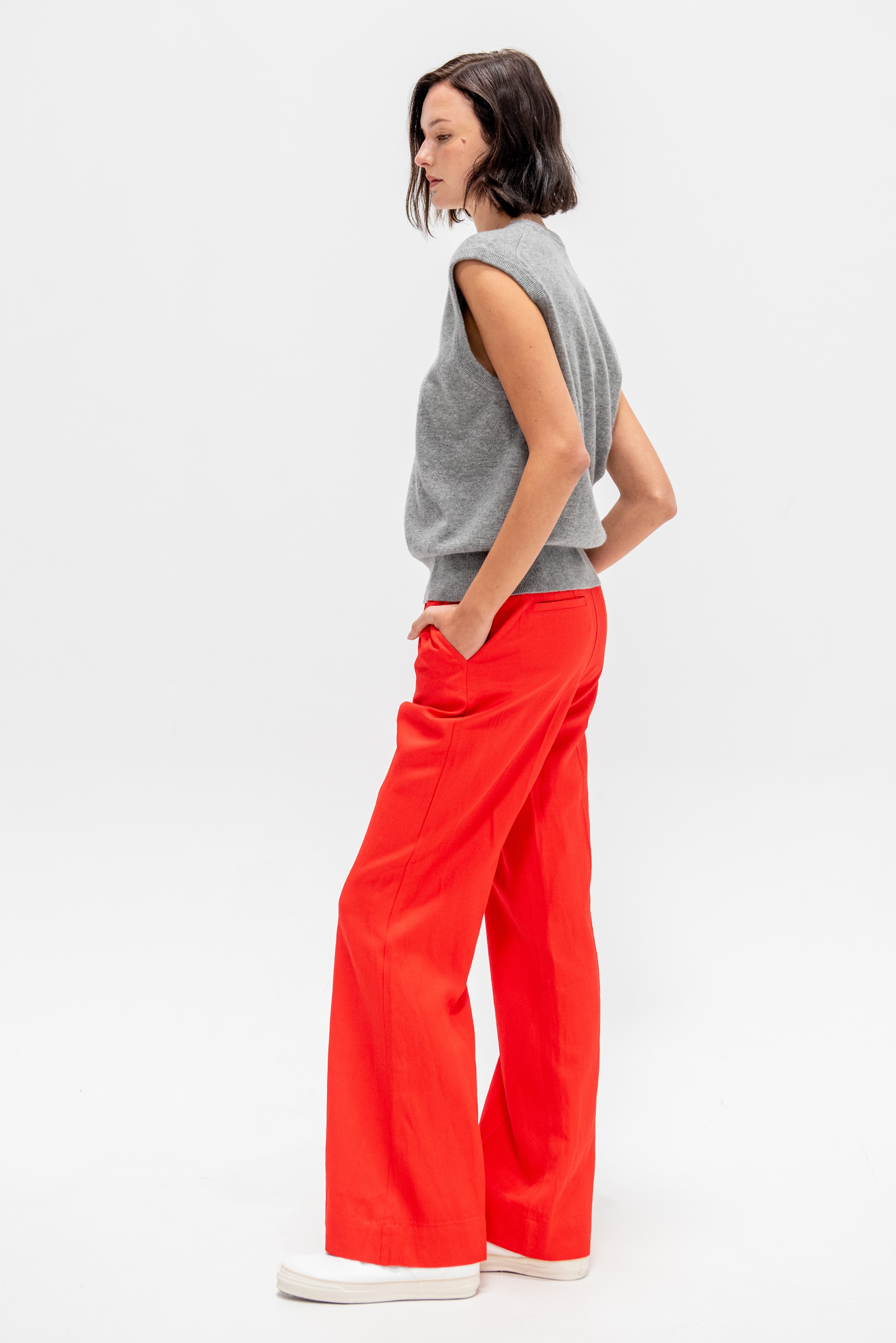 Basket Weave Adi Wide Leg Trouser, Tigerlily