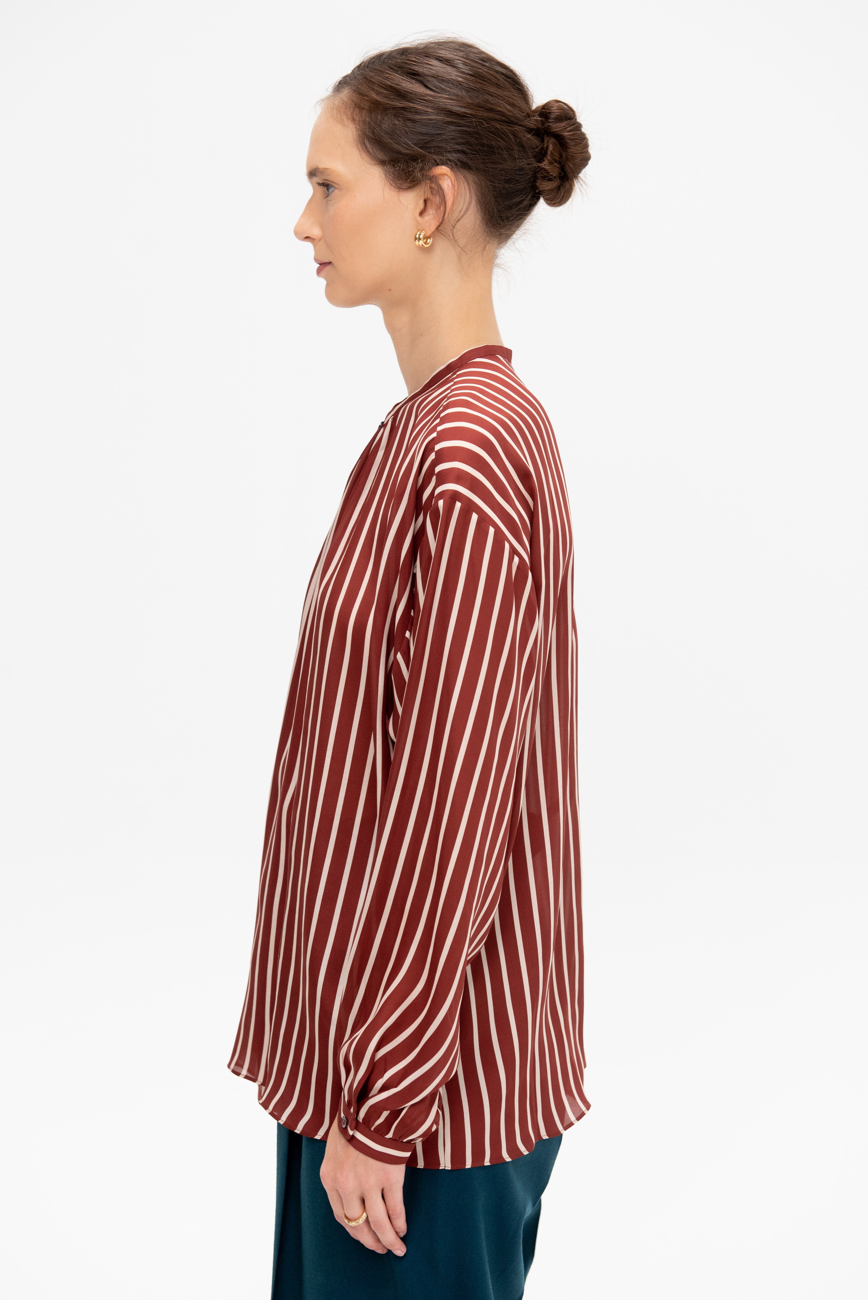 Adour - Striped Silk Satin Blouse, Ivory & Brown