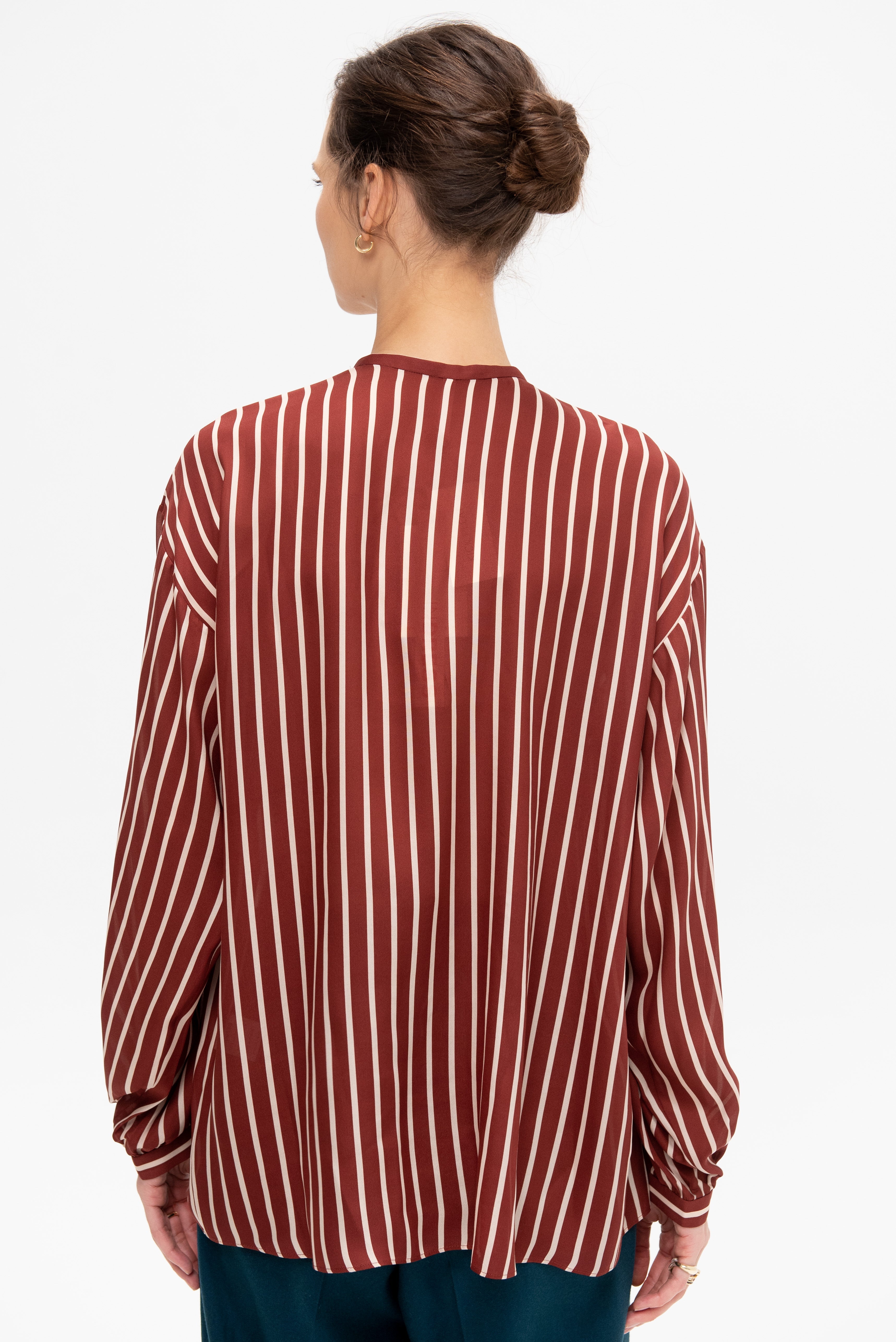 Adour - Striped Silk Satin Blouse, Ivory & Brown