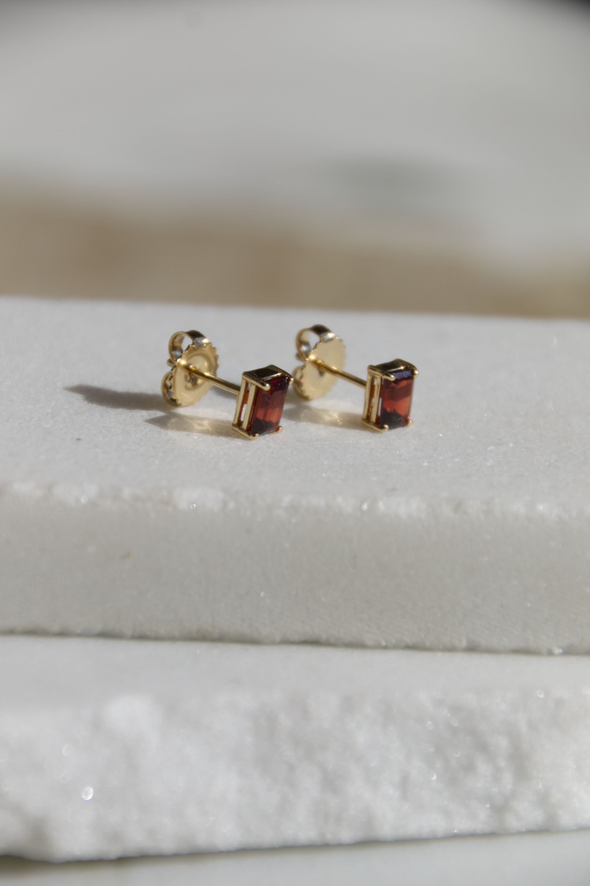 Amalfi Garnet Emerald Cut Studs, Garnet